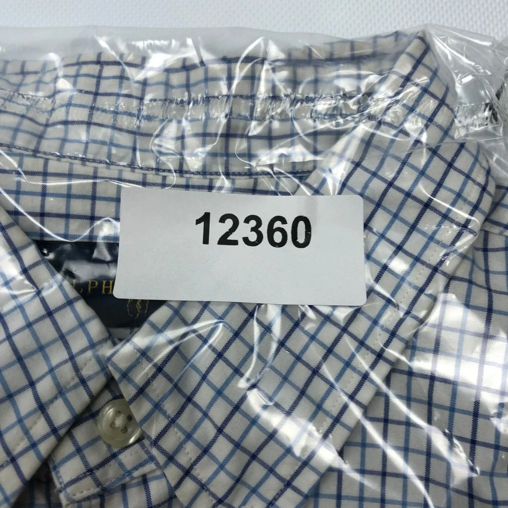 Polo Ralph Lauren Mens Large Blue White Tattersall Check Short Sleeve Shirt L